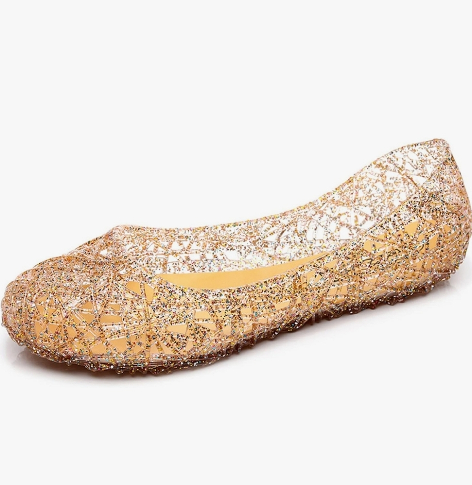 Womens Jelly Sandals, White Jelly Shoes Glitter Flats for Women Size, Slip On